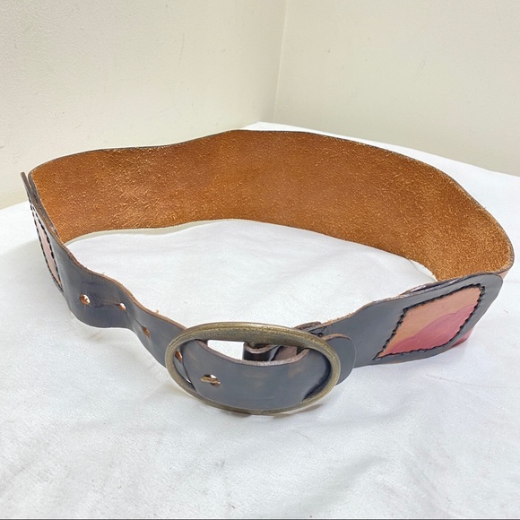 Vintage handmade hand painted wide leather belt 38” - Picture 7 of 16